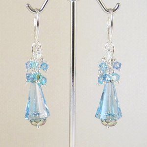 Aquamarine Crystal Christmas Tree Earrings